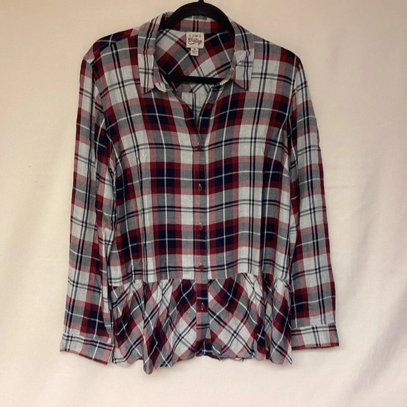 Como Vintage Tops - Como vintage blouse womens SZ M plaid button down grunge ruffle country …
